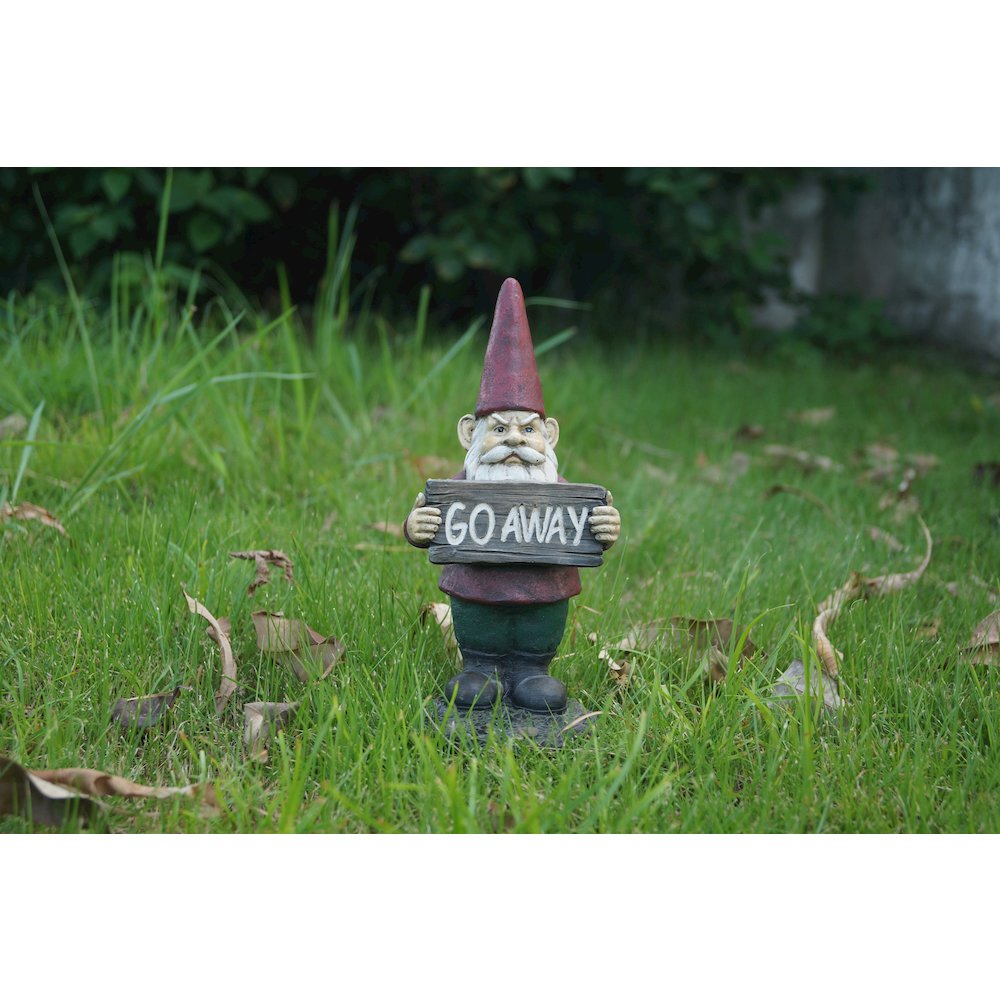 Gnome Holds Go Away Sign. Picture 2
