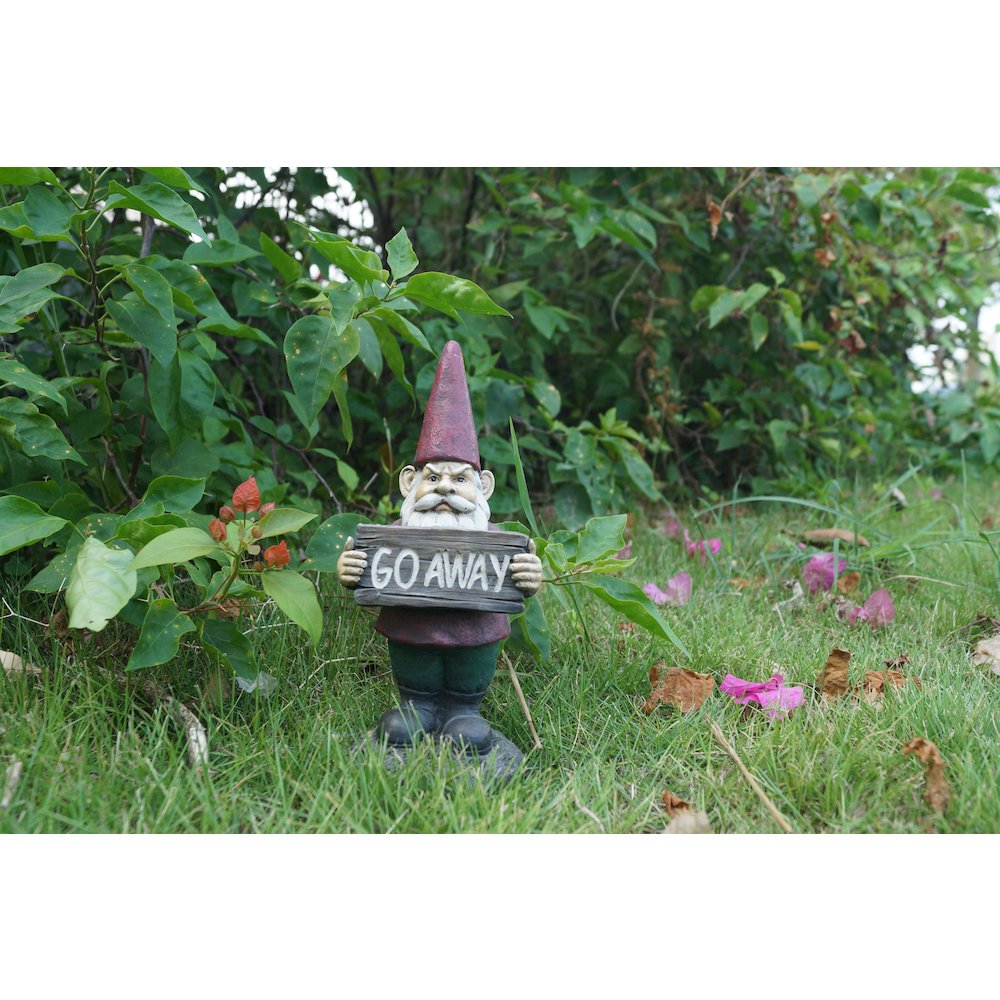 Gnome Holds Go Away Sign. Picture 3