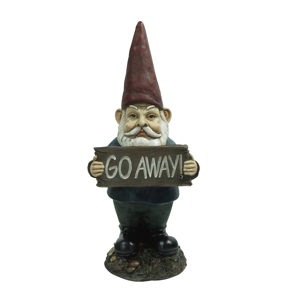 Gnome Holding Go Away Sign. Picture 1
