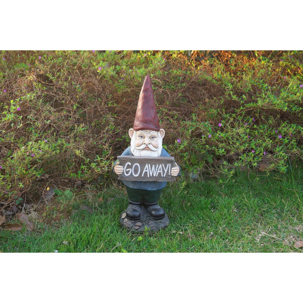 Gnome Holding Go Away Sign. Picture 2