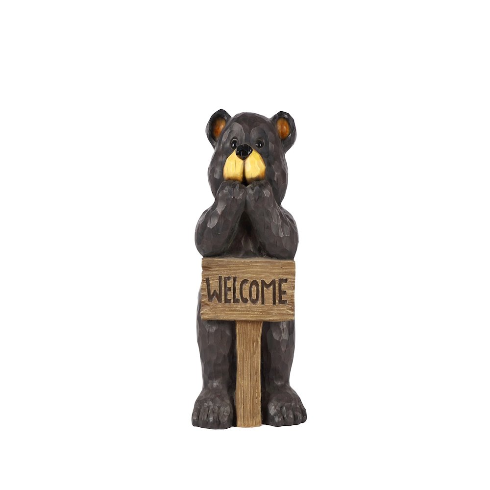 Bear Leans On Welcome Sign. Picture 2