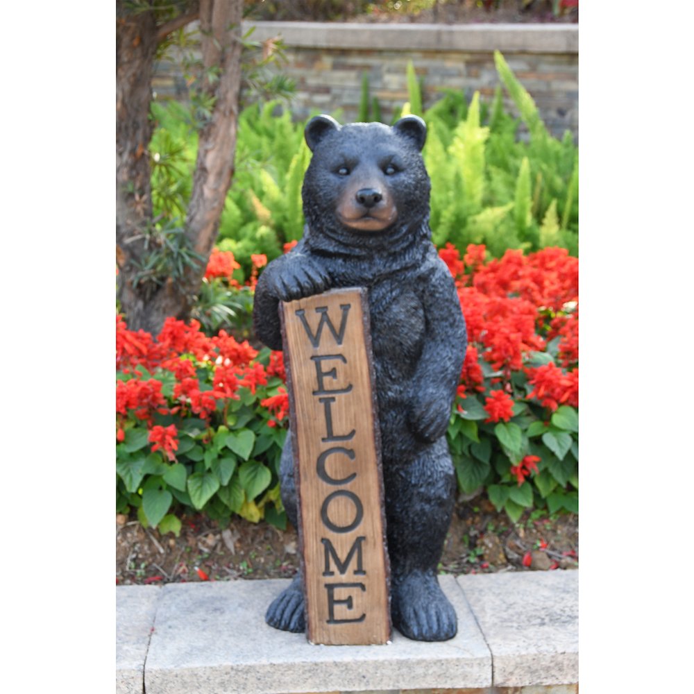 Welcome Bear Haven: Standing Black Bear with Heartwarming Welcome Sign. Picture 2