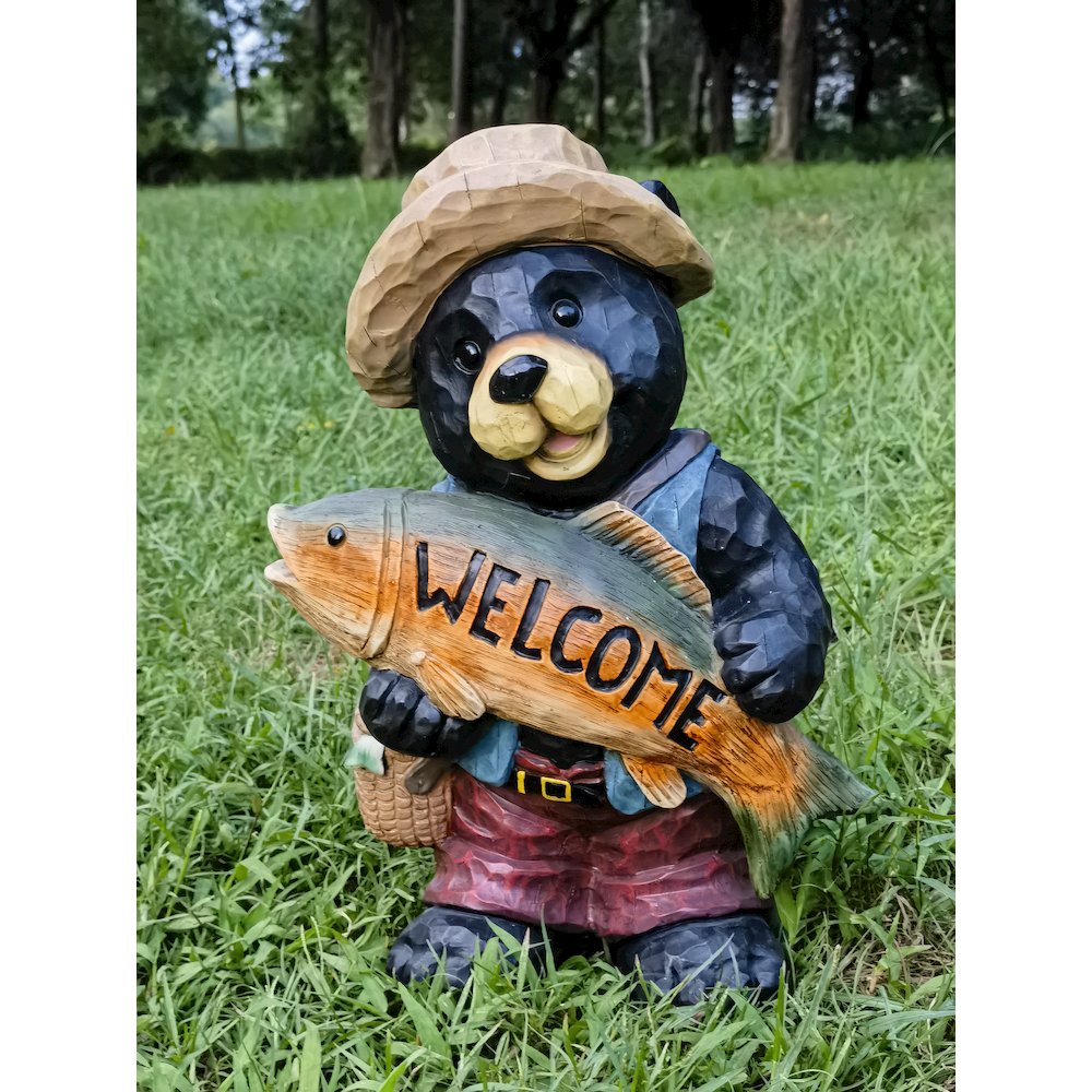 Bear with Fish Welcome Sign for Garden or Home. Picture 2