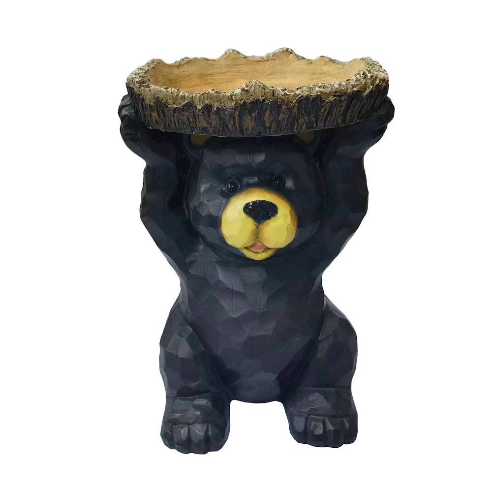 Sitting Bear Holding Bird Bath Garden Decor. Picture 1