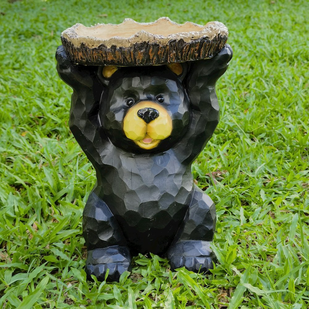 Sitting Bear Holding Bird Bath Garden Decor. Picture 2