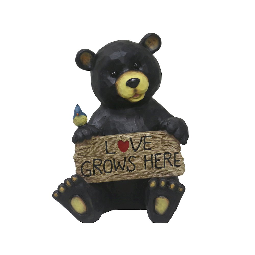 Sitting Bear Holding Love Sign Garden Decor. Picture 1