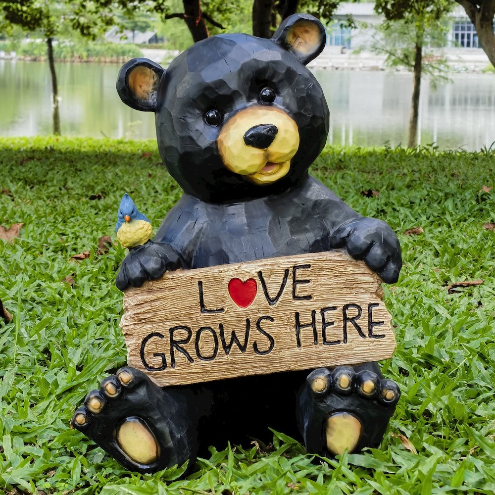 Sitting Bear Holding Love Sign Garden Decor. Picture 2