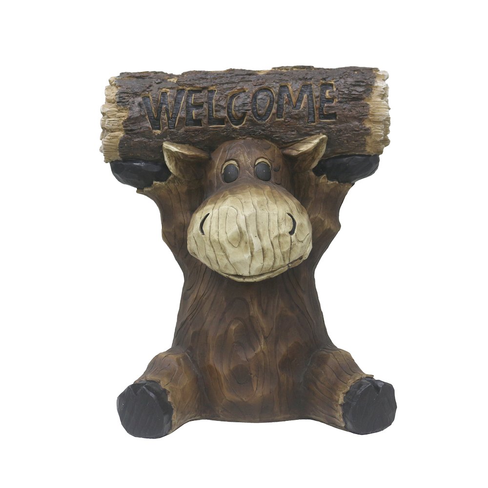 Moose Cub Holding Welcome Sign Garden Decor. Picture 1