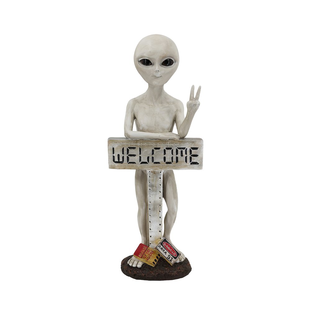 Alien Resin Statue W/Welcome Sign. Picture 1