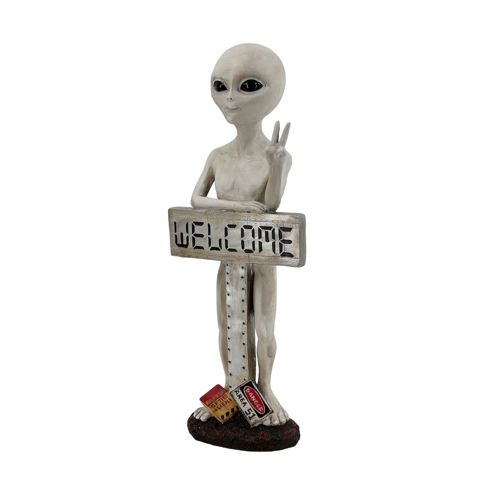 Alien Resin Statue W/Welcome Sign. Picture 4