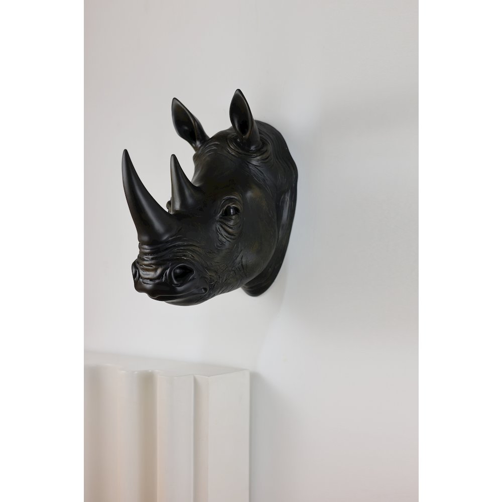 Rhinoceros Head Wall Mount Art Black Color. Picture 2