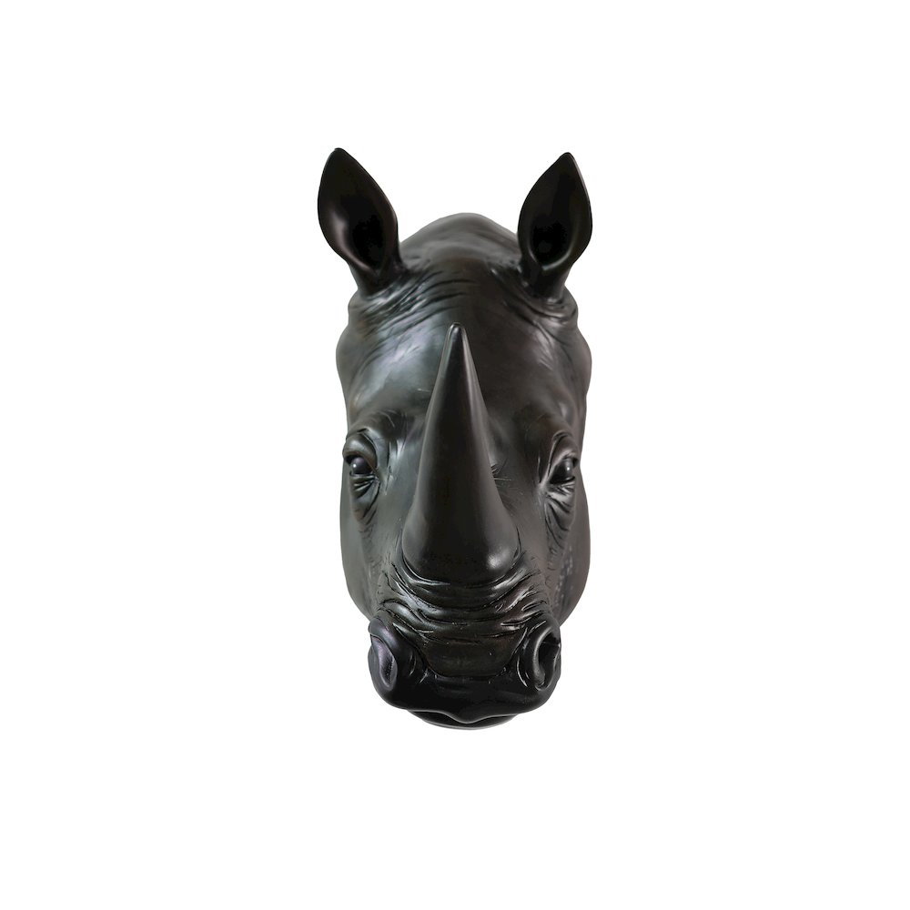 Rhinoceros Head Wall Mount Art Black Color. Picture 1