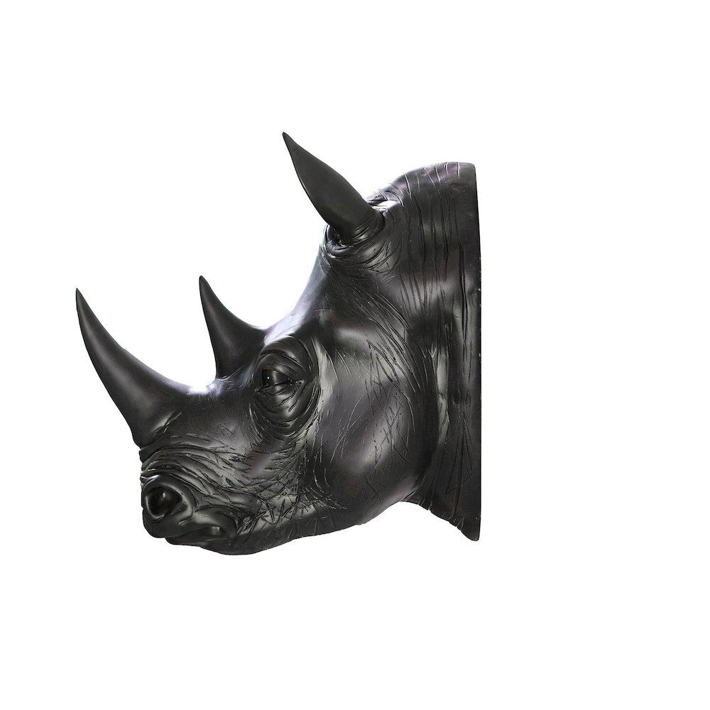 Rhinoceros Head Wall Mount Art Black Color. Picture 5