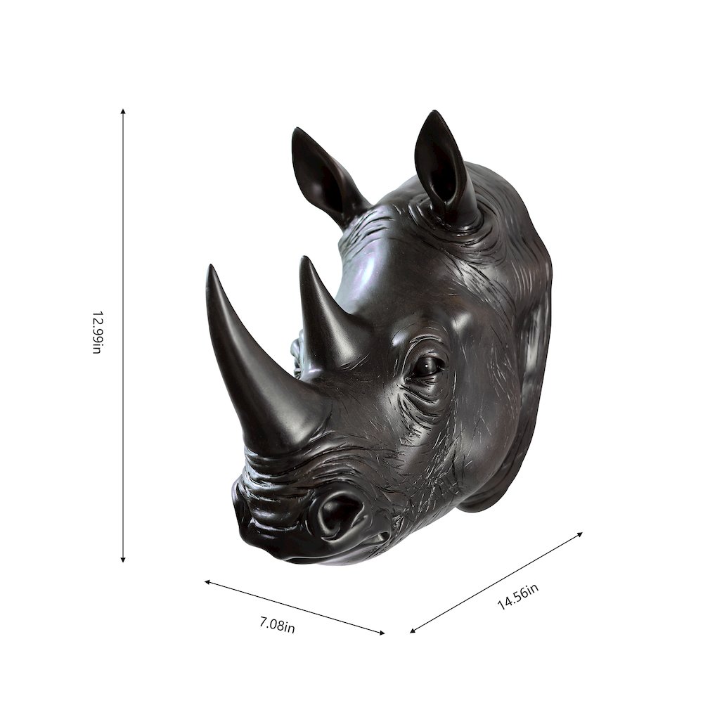 Rhinoceros Head Wall Mount Art Black Color. Picture 3
