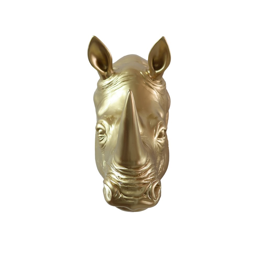 Rhinoceros Head Wall Mount Art Gold Color. Picture 1