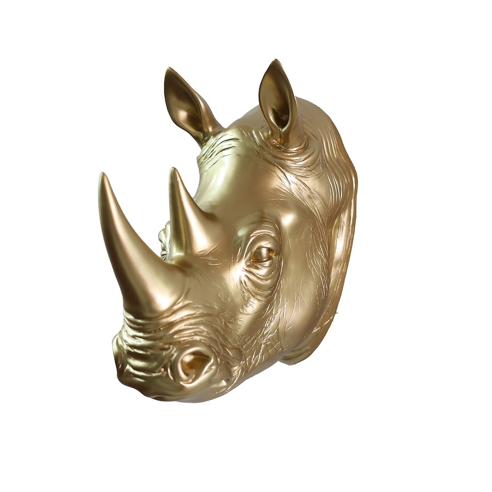 Rhinoceros Head Wall Mount Art Gold Color. Picture 4