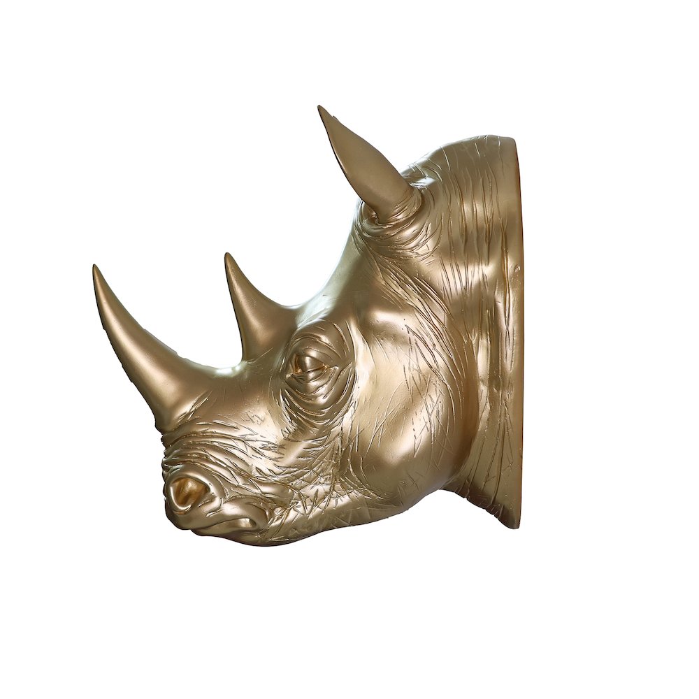 Rhinoceros Head Wall Mount Art Gold Color. Picture 5
