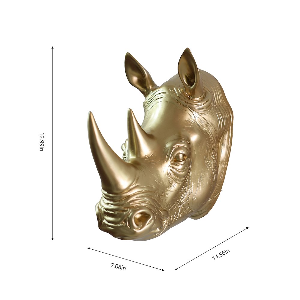 Rhinoceros Head Wall Mount Art Gold Color. Picture 3