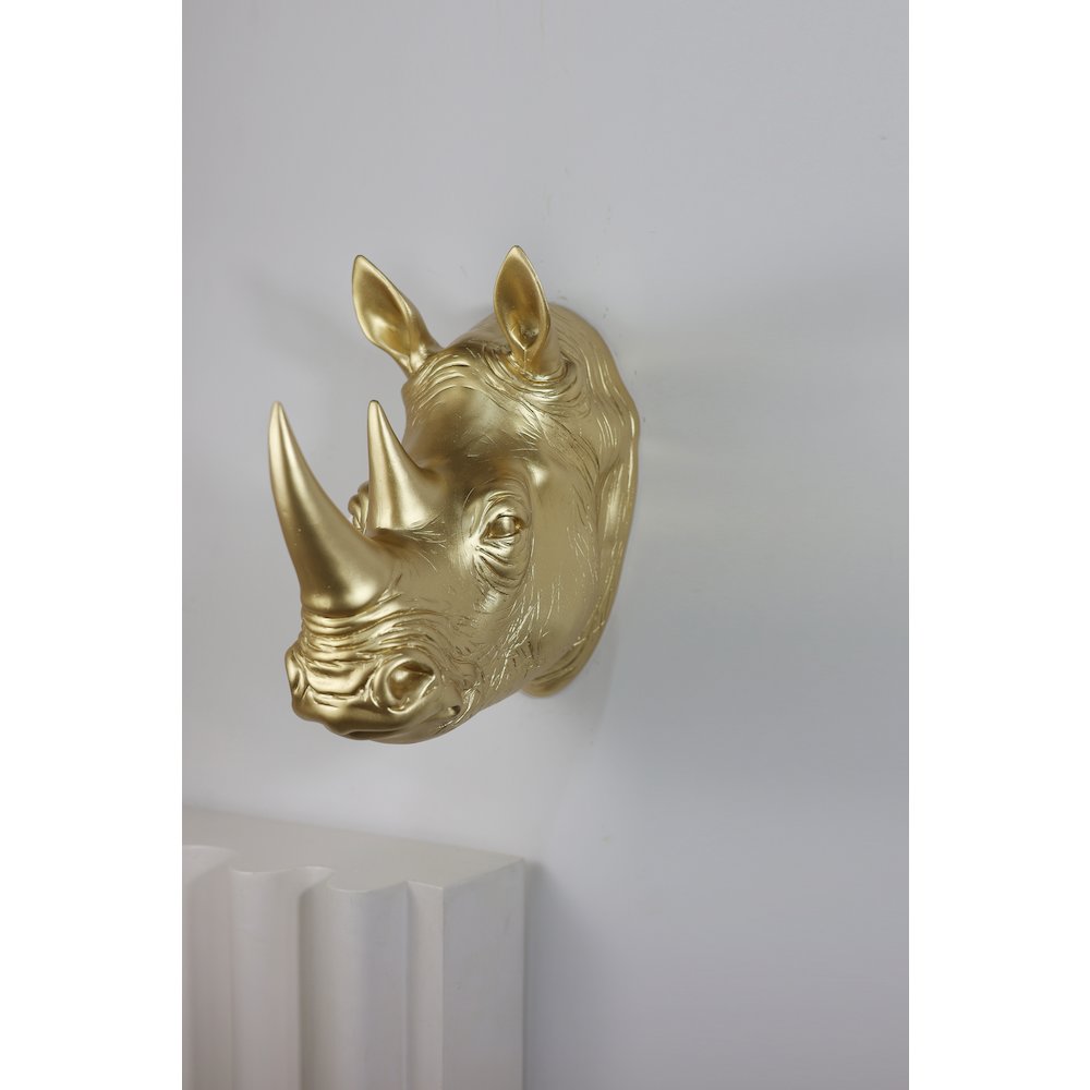Rhinoceros Head Wall Mount Art Gold Color. Picture 2