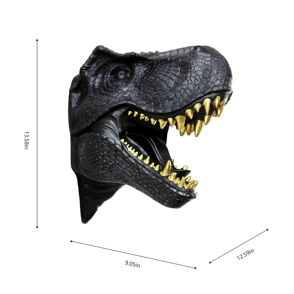 Dinosaur Head Sculpture Black Color Wall Mounted Ornament. Picture 3