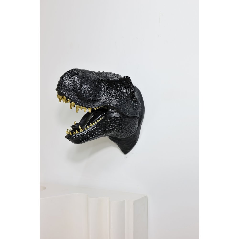 Dinosaur Head Sculpture Black Color Wall Mounted Ornament. Picture 2