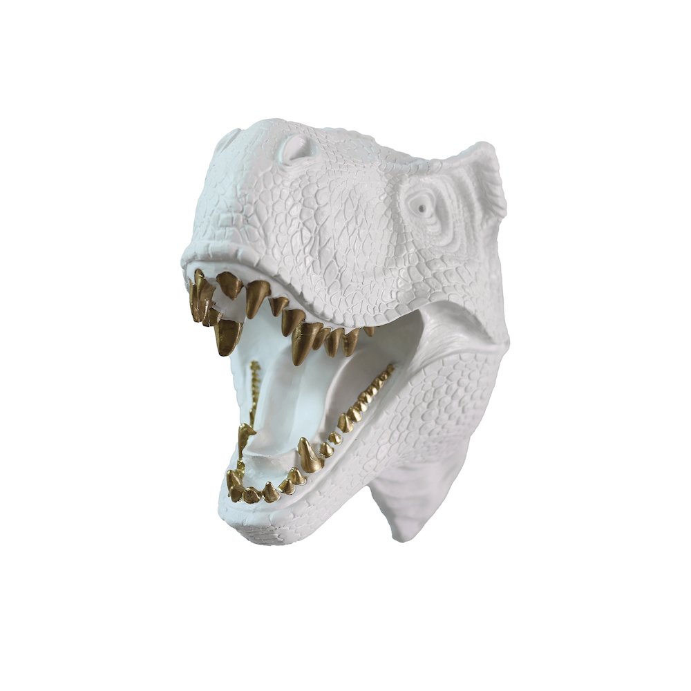 Dinosaur Head Sculpture White Color Wall Mounted Ornament. Picture 1