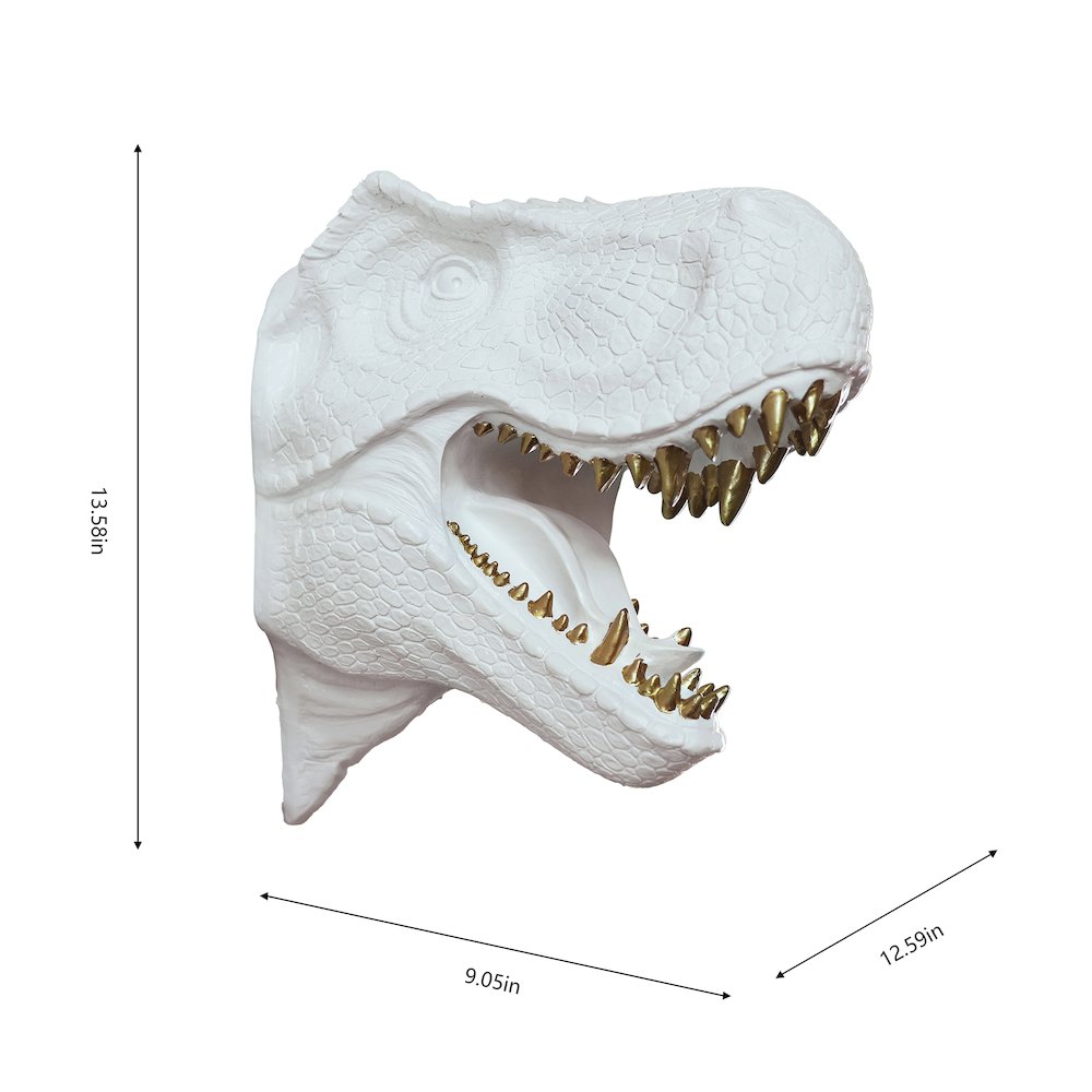 Dinosaur Head Sculpture White Color Wall Mounted Ornament. Picture 3