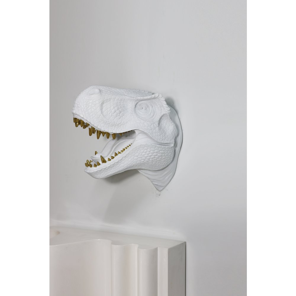 Dinosaur Head Sculpture White Color Wall Mounted Ornament. Picture 2