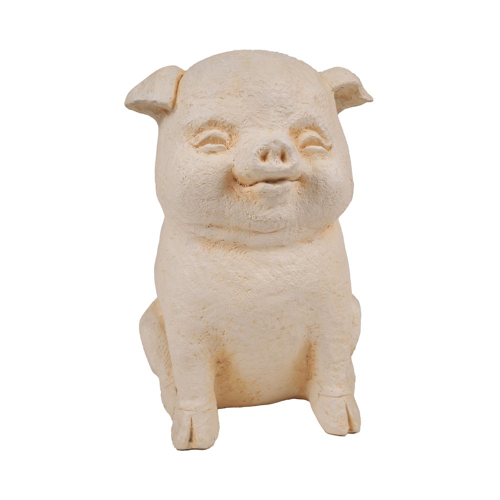 Serene Oinker Classic Curled Sitting Pig Statue. Picture 1