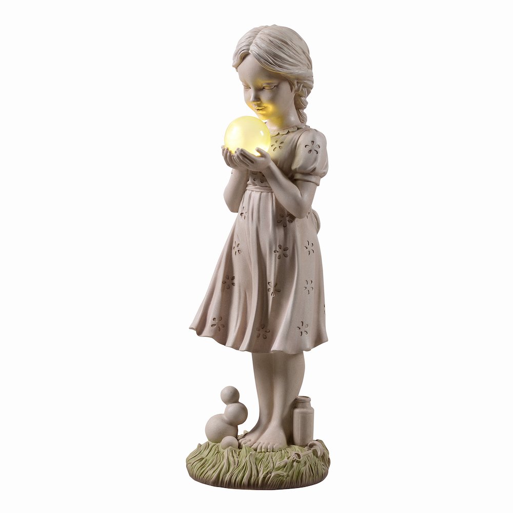 Girl Holding Bubble Lighted Garden Statue Solar Powered LEDs. Picture 4