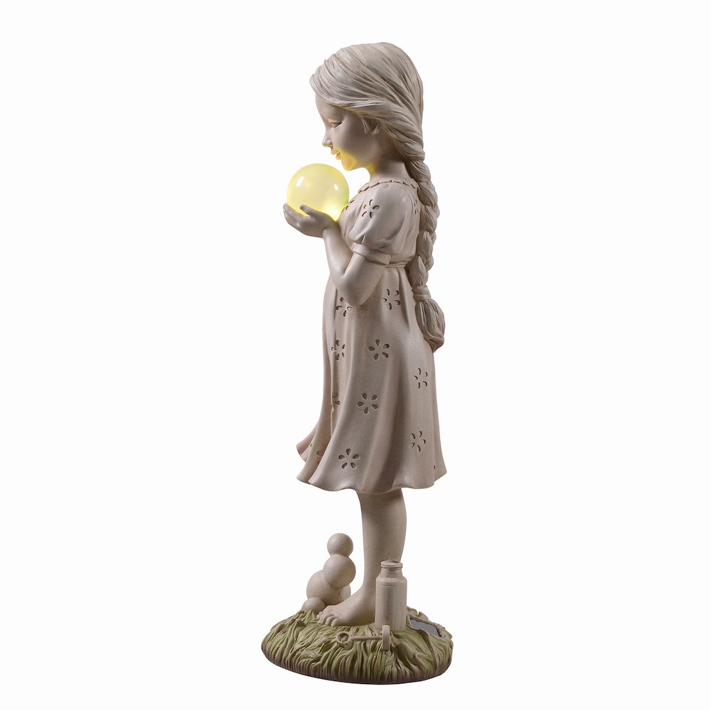 Girl Holding Bubble Lighted Garden Statue Solar Powered LEDs. Picture 5
