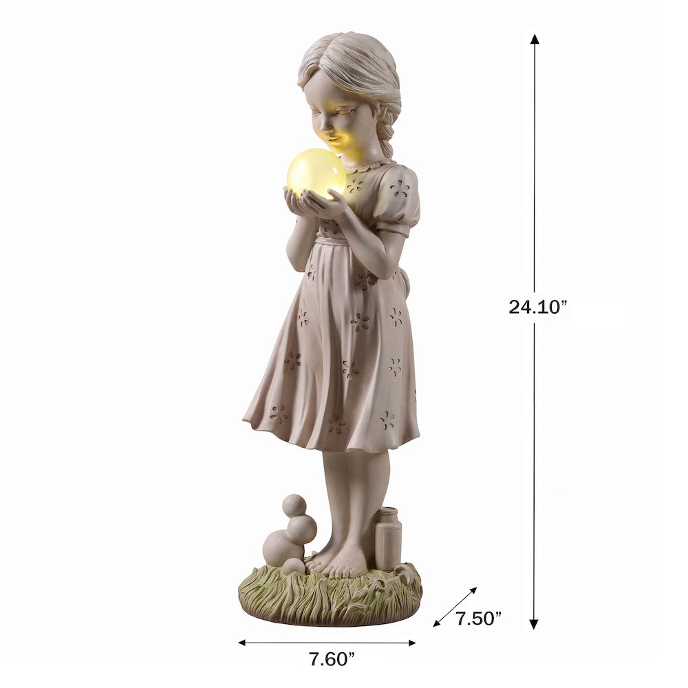 Girl Holding Bubble Lighted Garden Statue Solar Powered LEDs. Picture 3