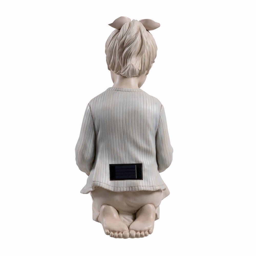 Sitting Girl  Bird Nest Lighted Garden Statue Solar Powered LEDs. Picture 5