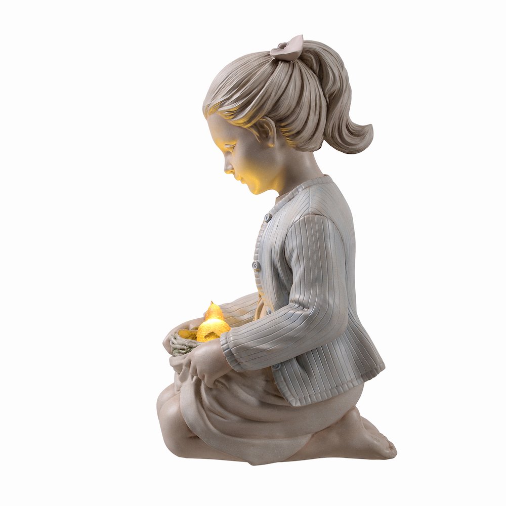 Sitting Girl  Bird Nest Lighted Garden Statue Solar Powered LEDs. Picture 4