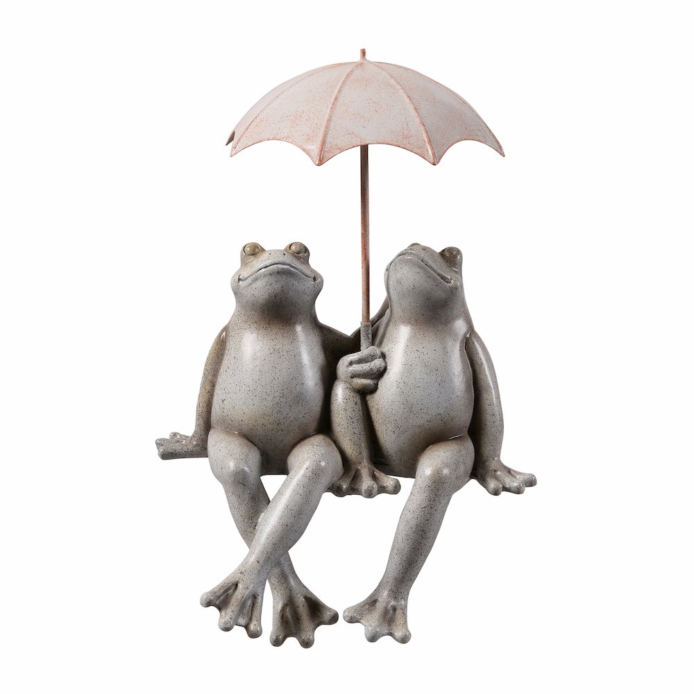 Sitting Couple Frogs Umbrella Garden Statue Yard Decor. Picture 1
