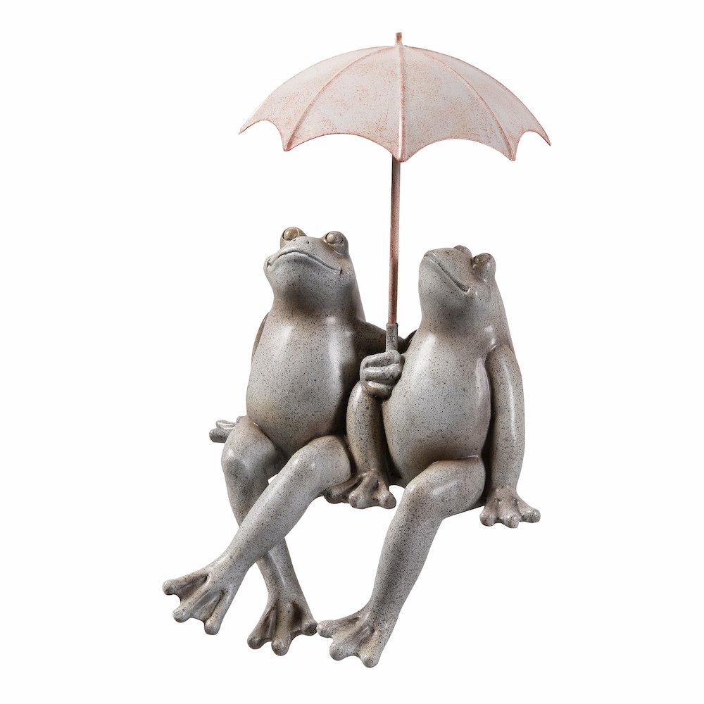 Sitting Couple Frogs Umbrella Garden Statue Yard Decor. Picture 4