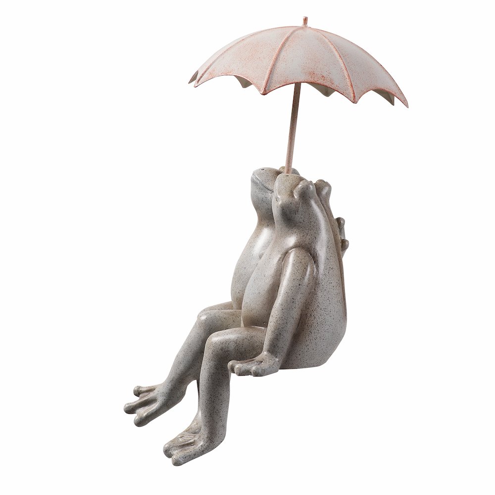 Sitting Couple Frogs Umbrella Garden Statue Yard Decor. Picture 5