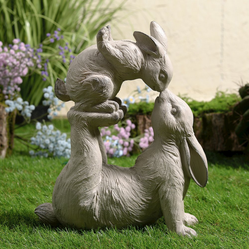 Mom & Baby Rabbits Garden Statue Bunny Yard Decor. Picture 2