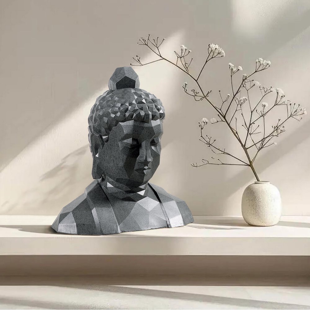 Geometric Buddha Head Garden Statue Modern Style Home Decor. Picture 2