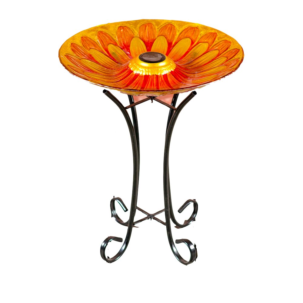 Solar Floral Glass Bird Bath with Stand. Picture 2