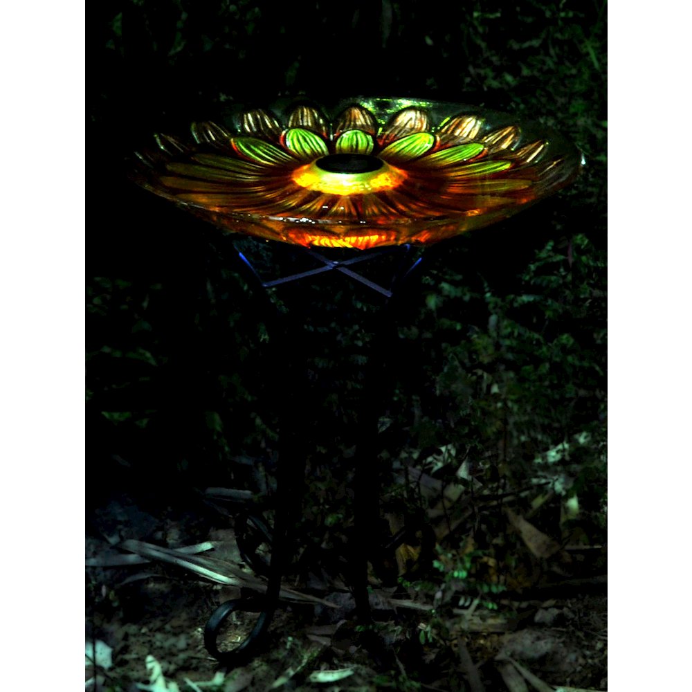 Solar Floral Glass Bird Bath with Stand. Picture 5