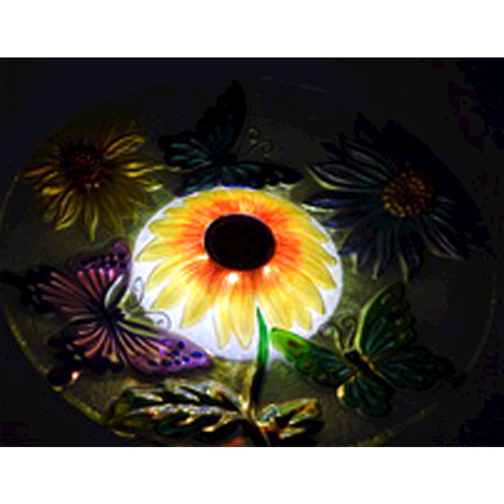 Solar Floral Glass Butterfly Bird Bath with Stand. Picture 5