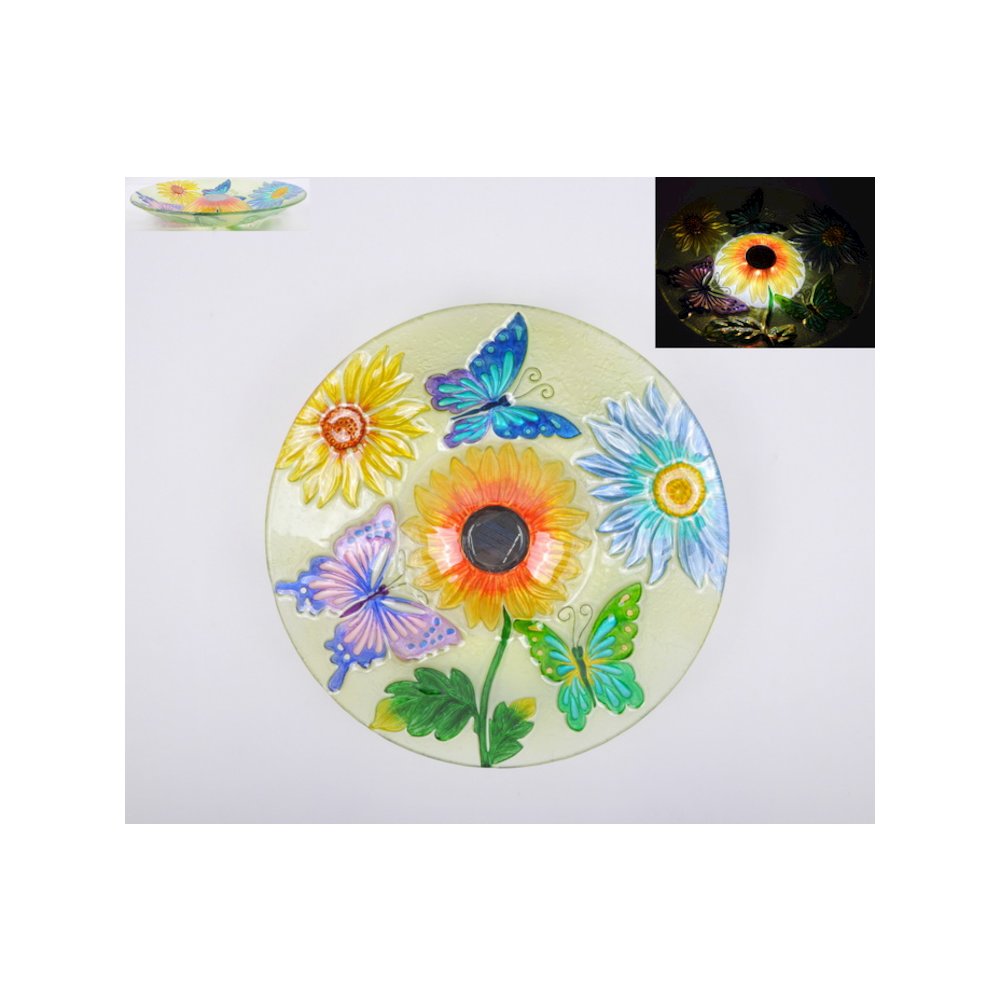 Solar Floral Glass Butterfly Bird Bath with Stand. Picture 3