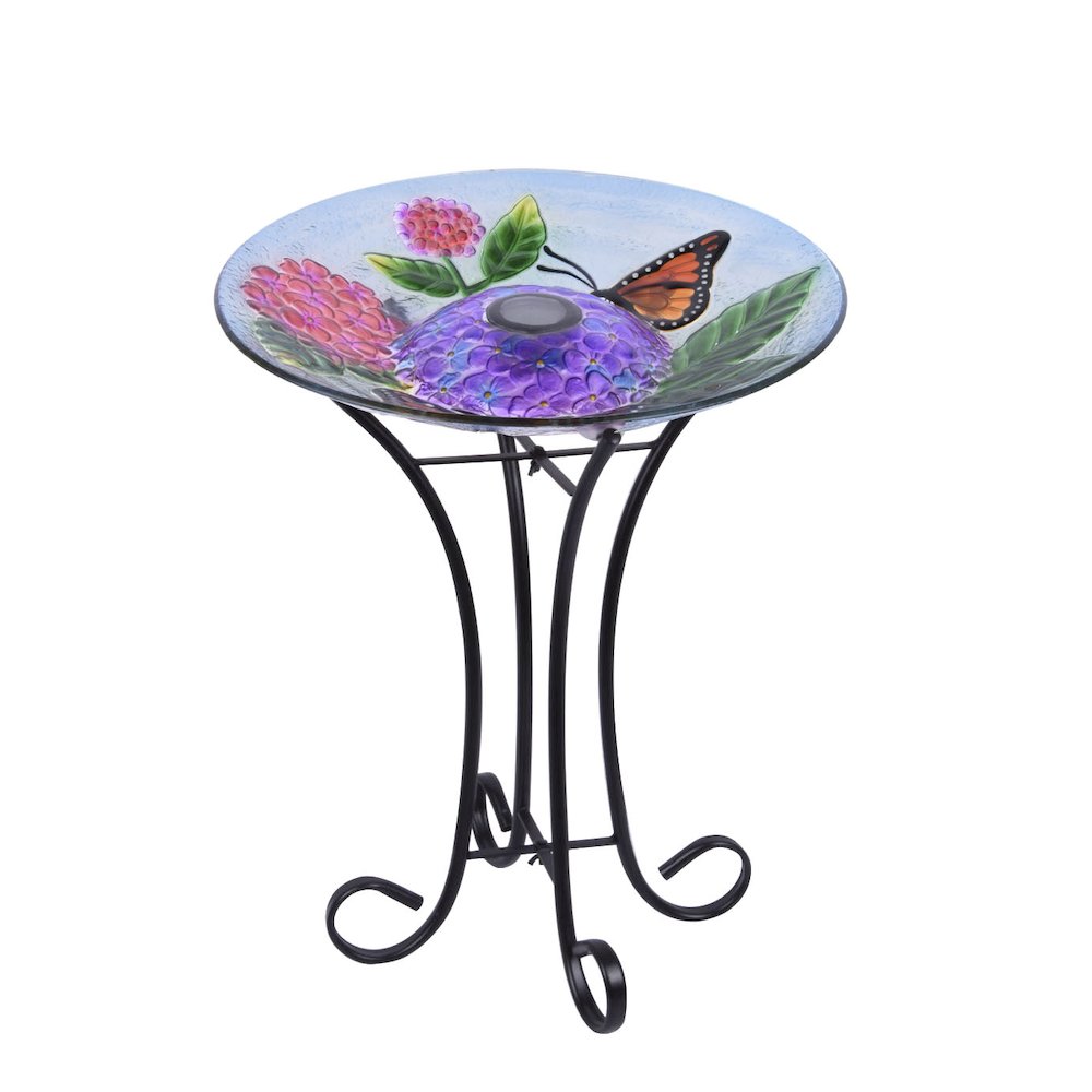 Solar LED Floral Glass Butterfly Bird Bath with Stand. Picture 2