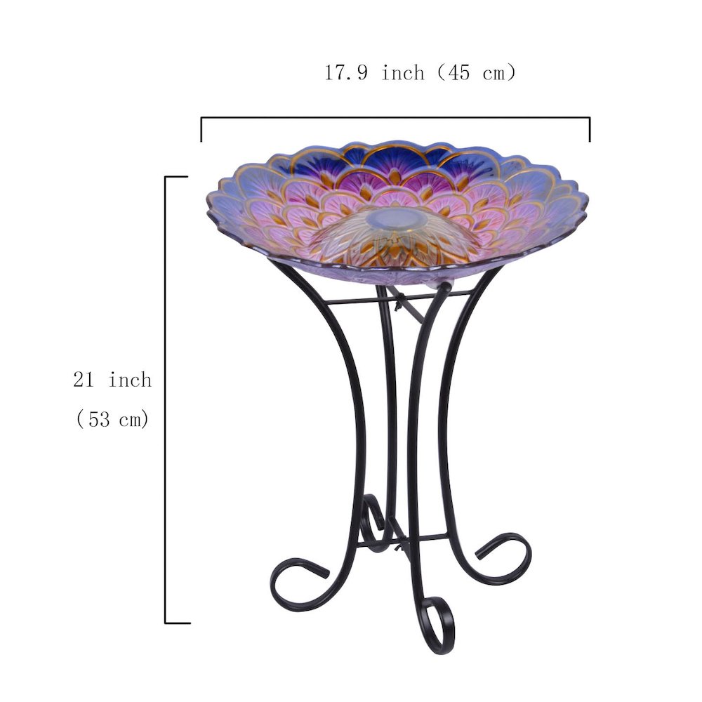 Solar Floral Glass Bird Bath with Stand. Picture 3