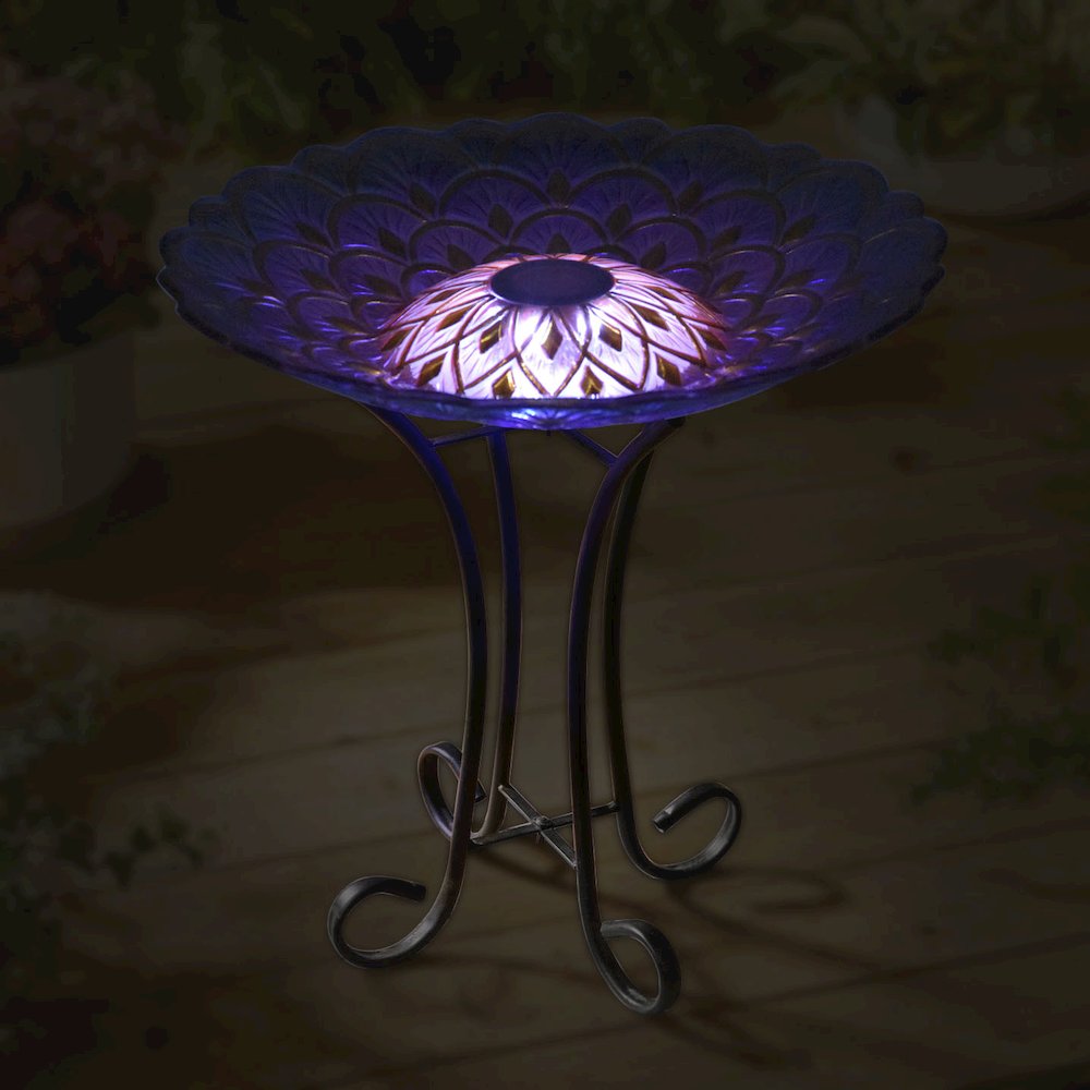 Solar Floral Glass Bird Bath with Stand. Picture 4