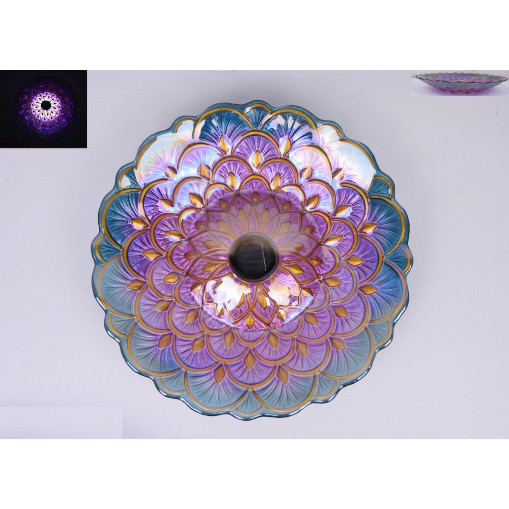 Solar Floral Glass Bird Bath with Stand. Picture 2