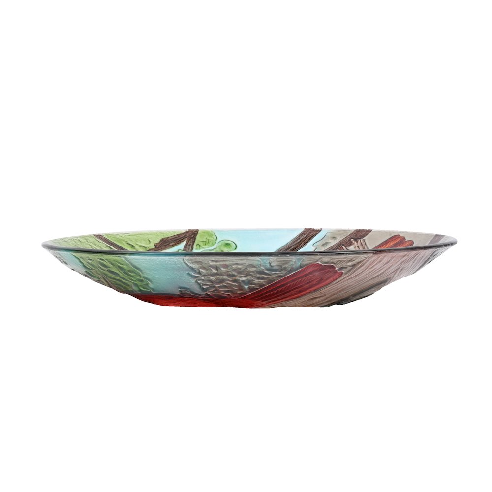 Solar LED Floral Glass Bird Bath with Stand - Cardinal. Picture 3