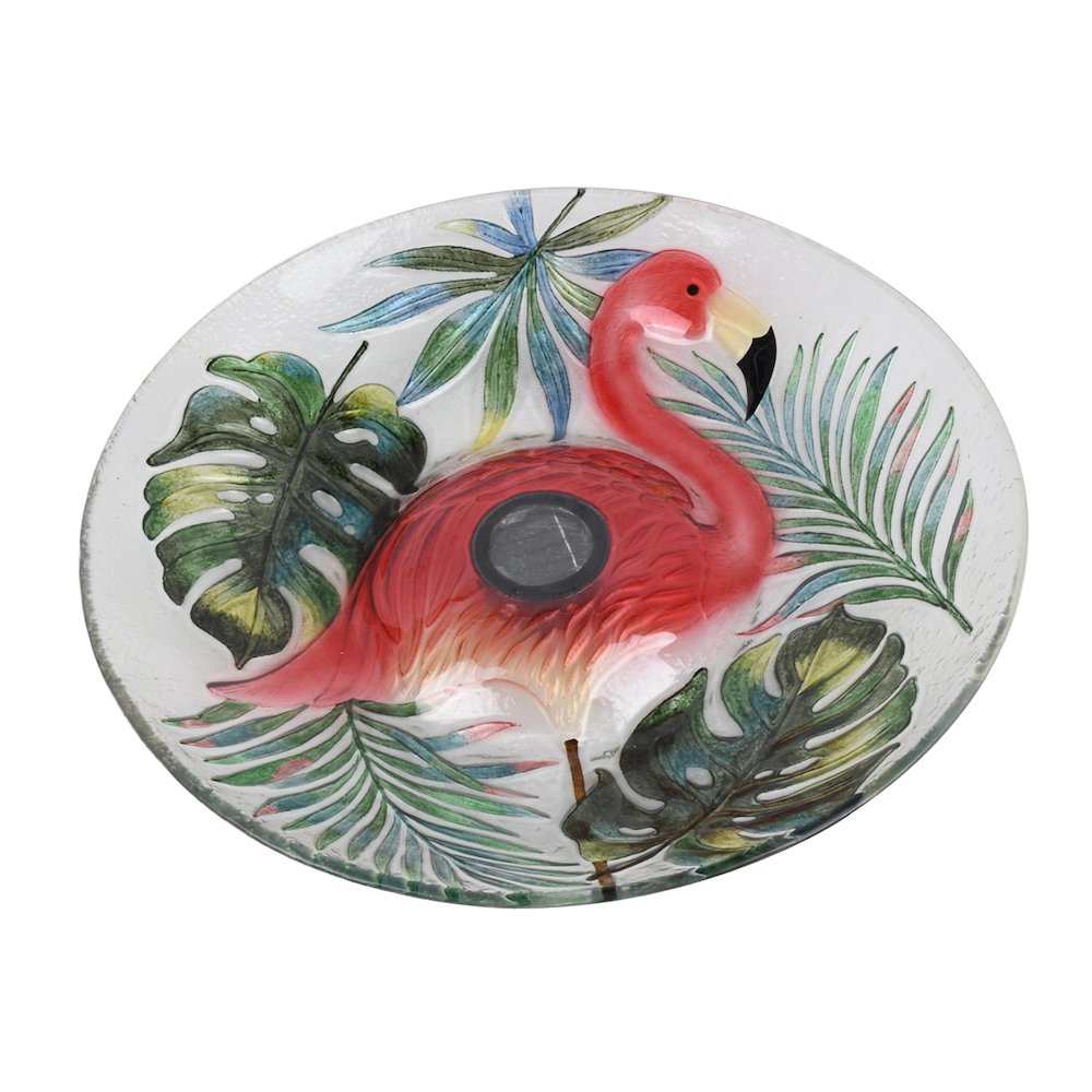 Solar LED Verdant Glass Bird Bath with Stand - Flamingo. Picture 4