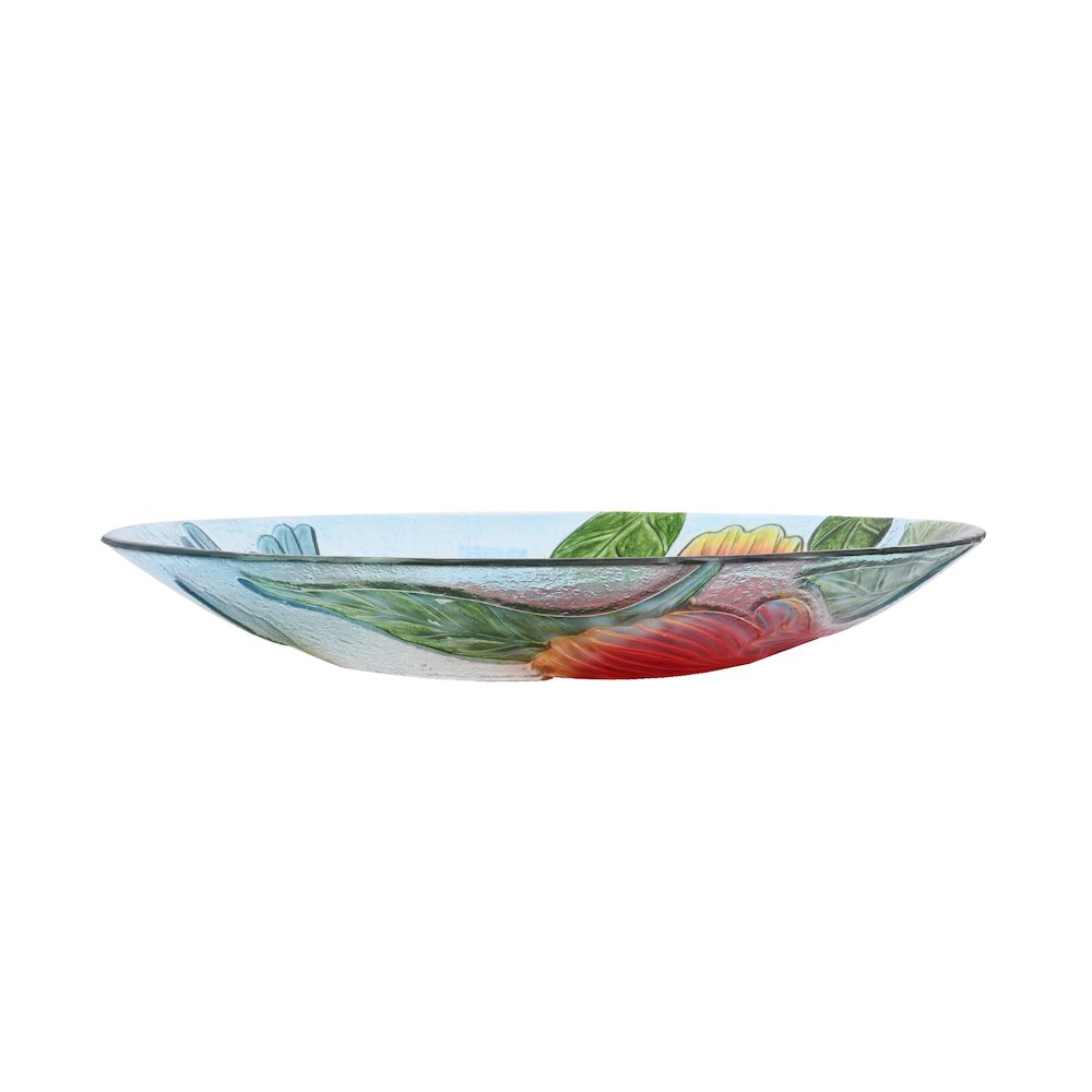 Solar LED Floral Glass Bird Bath with Stand - Hummingbird & Large Poppy. Picture 3